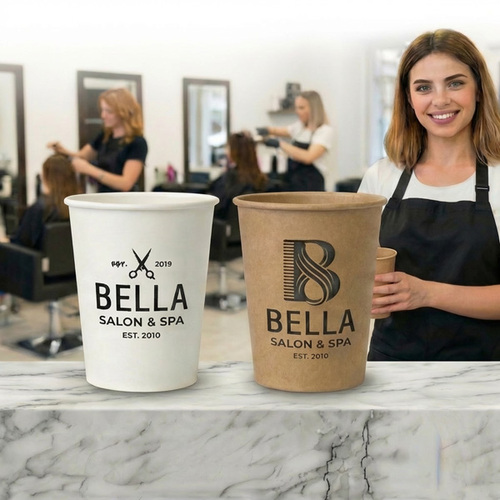 Custom branded cups for salons, coffee shops, and restaurants