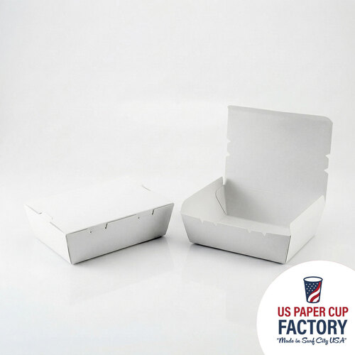 Flat Top Tuck And Lock Food Container - White Cardstock - Custom Printed Paper Cups | US Paper Cup Factory