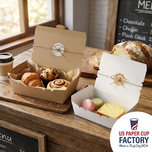 Flat Top Tuck And Lock Food Container - White Cardstock custom paper cup photo 7 – US Paper Cup Factory