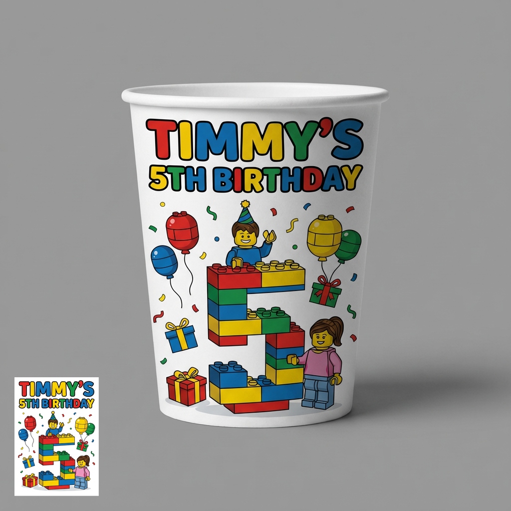 Timmy's 5th Birthday Lego Custom Cup Design